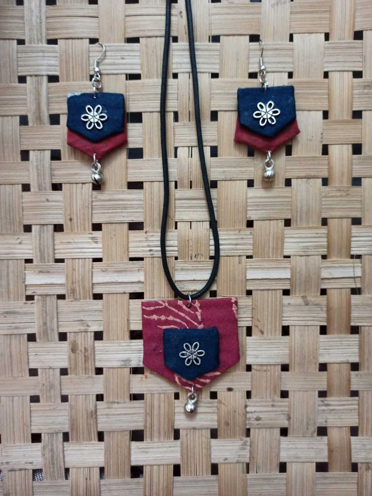 Boho Fabric Pendant Necklace &amp; Earrings Set