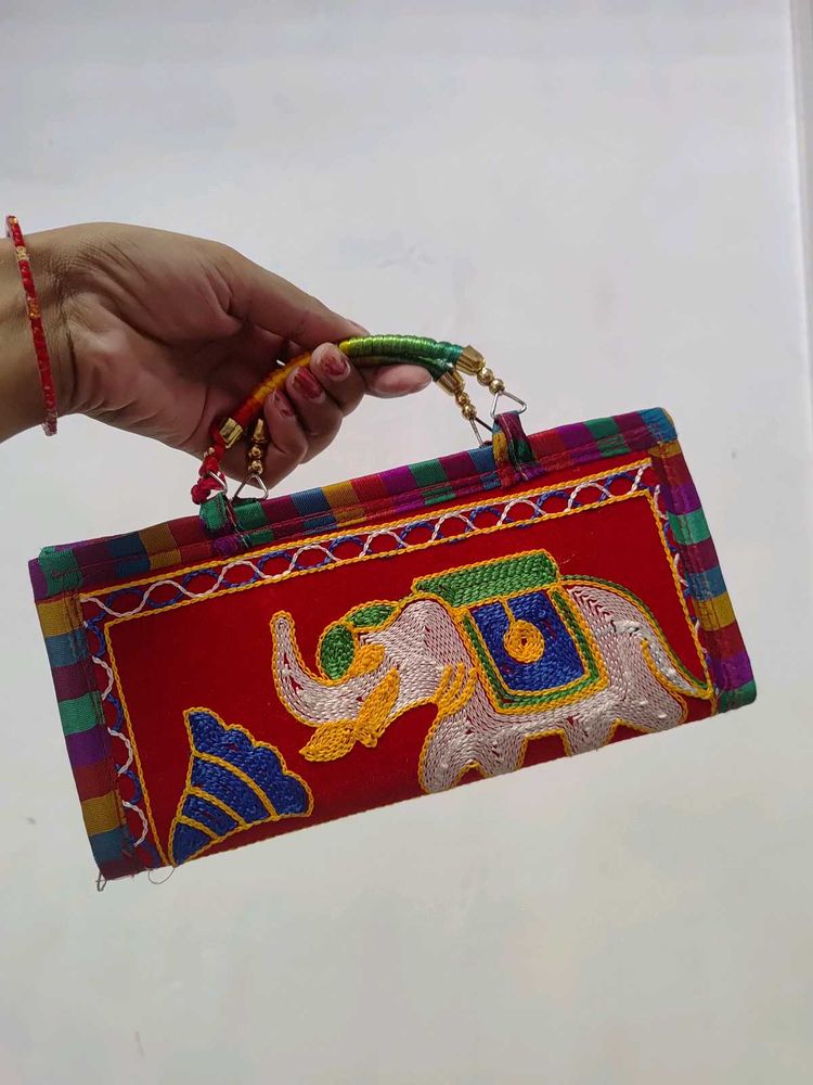 Embroidered Elephant Clutch Bag