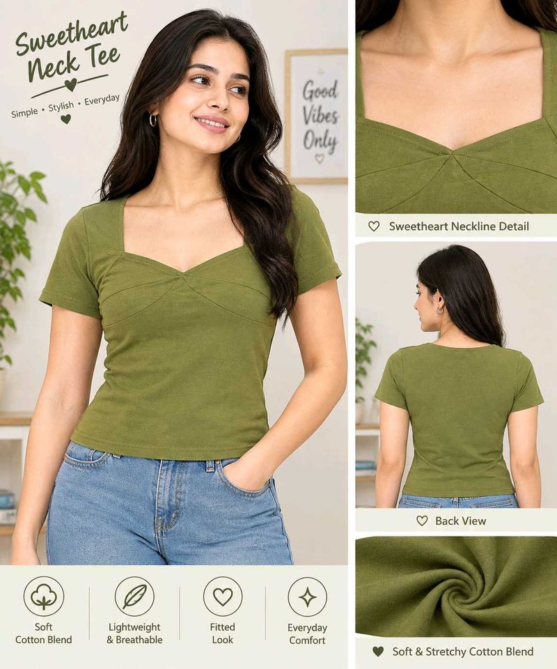 Chic Square Neck Olive Green Top