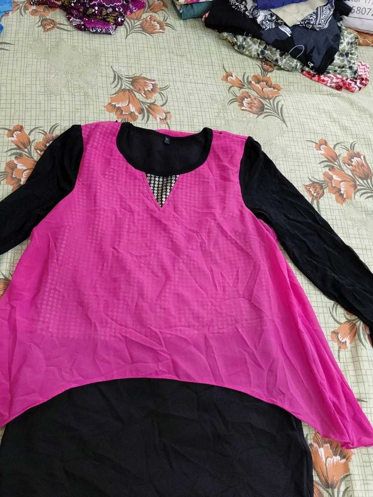 Chic Pink &amp; Black Kurta Set