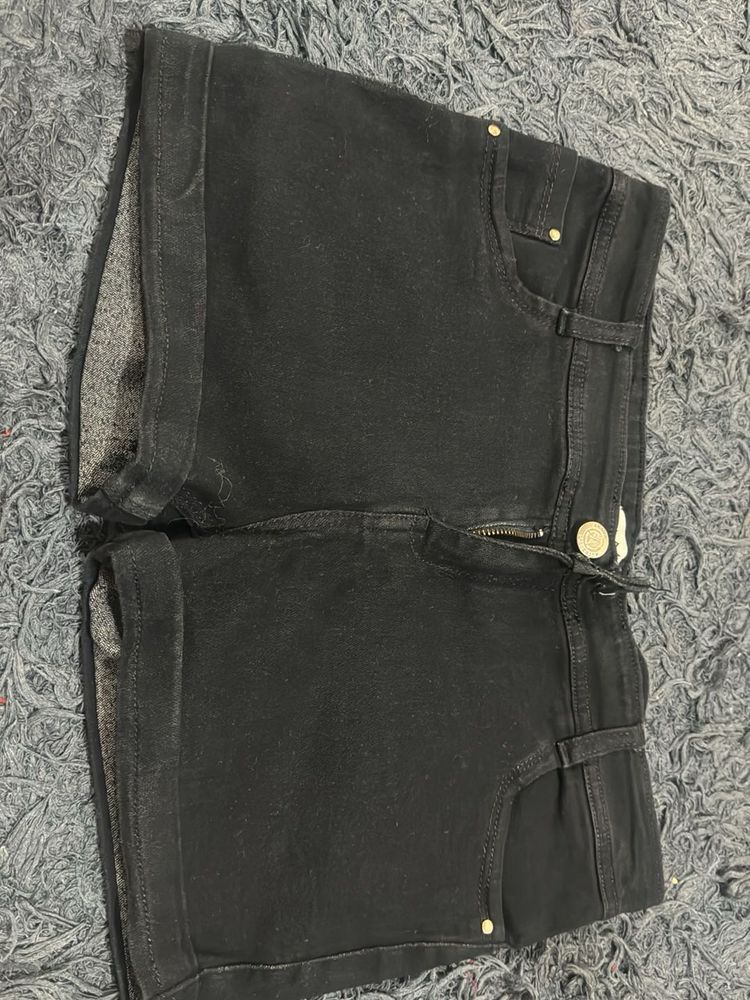 Black Denim Roll-Up Shorts
