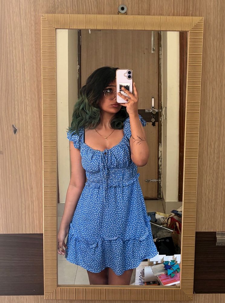 Blue and white short dress