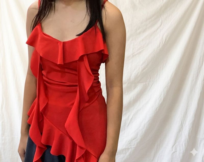 Chic Red Ruffle Top