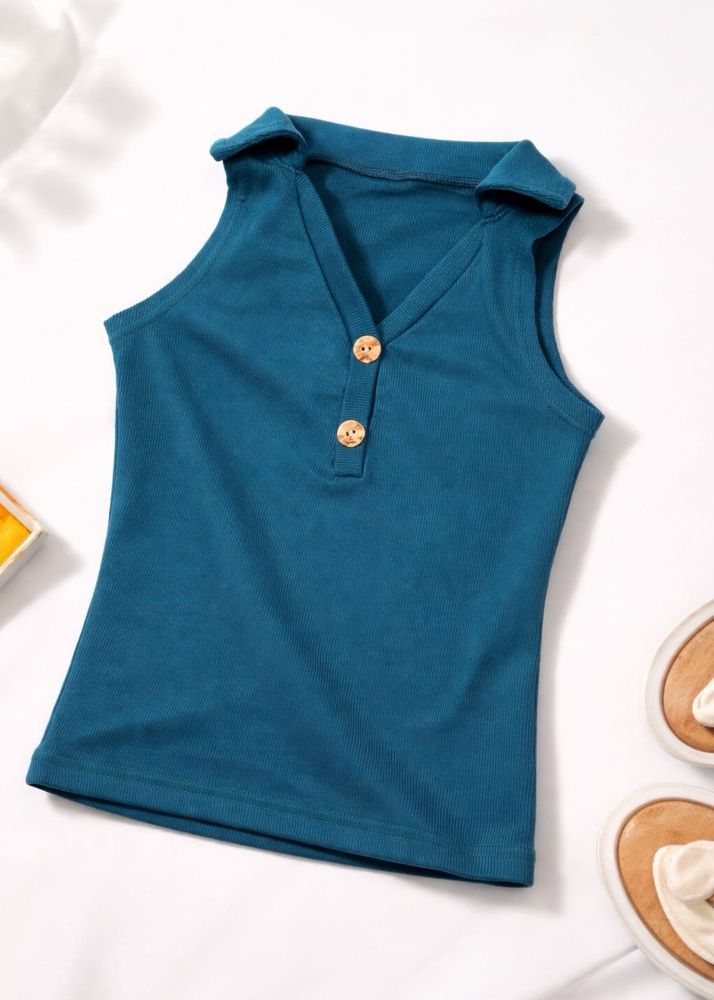 Cute Teal Button-Down Top