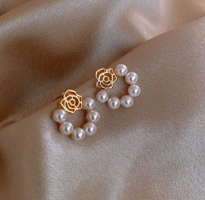Elegant Rose Pearl Hoop Earrings