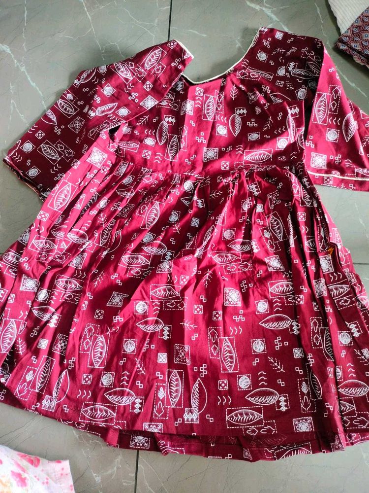 Maroon Printed Kurta