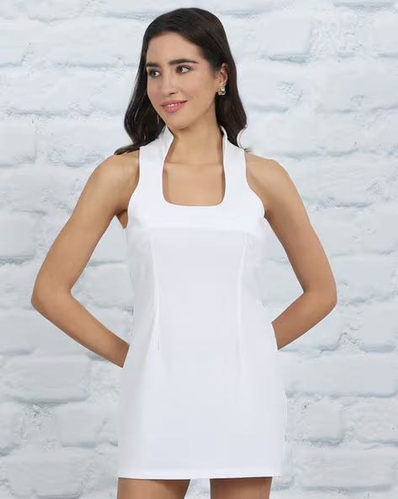 Chic White Halter Neck Mini Dress