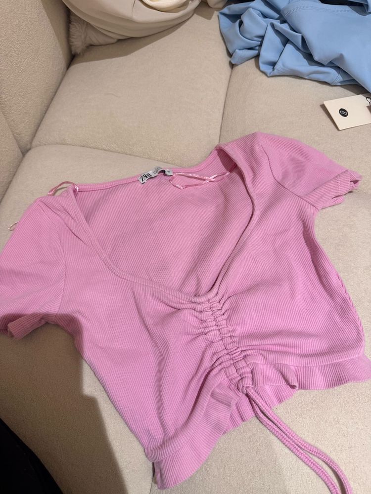 Pink Ruched Cropped Top