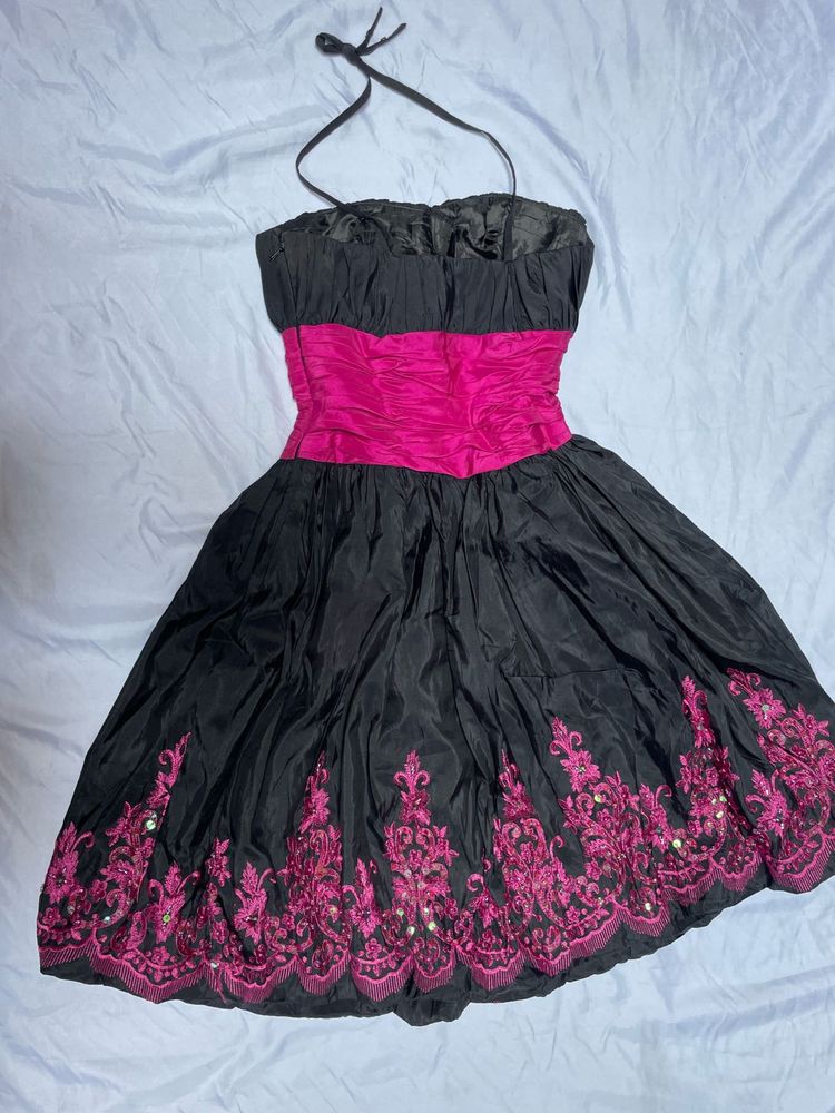 Black &amp; Pink Halter Neck Dress