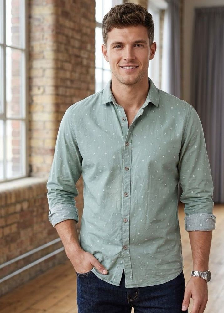 Men's Light Green Dot Print Shirt