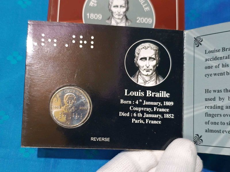 Louis Braille 2 Rupees UNC Coin Set India 2009