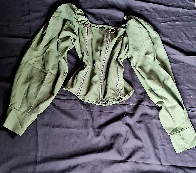 Square Neck Top With Zip Front