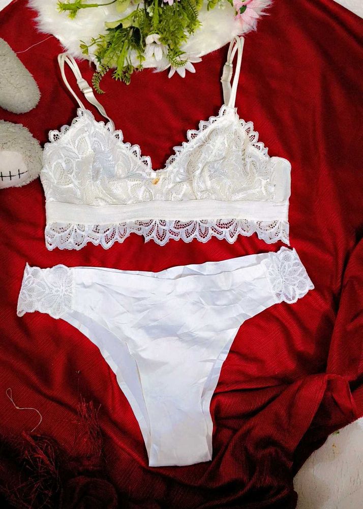 White Lace Bralette and Panty Set
