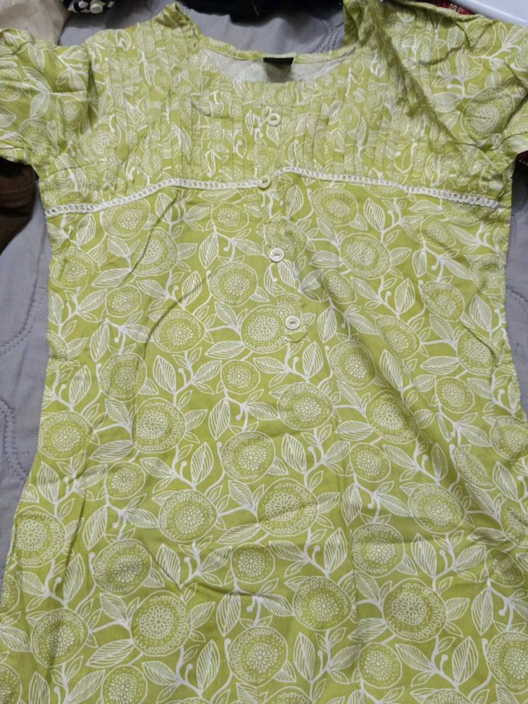 Green Floral Print Kurta