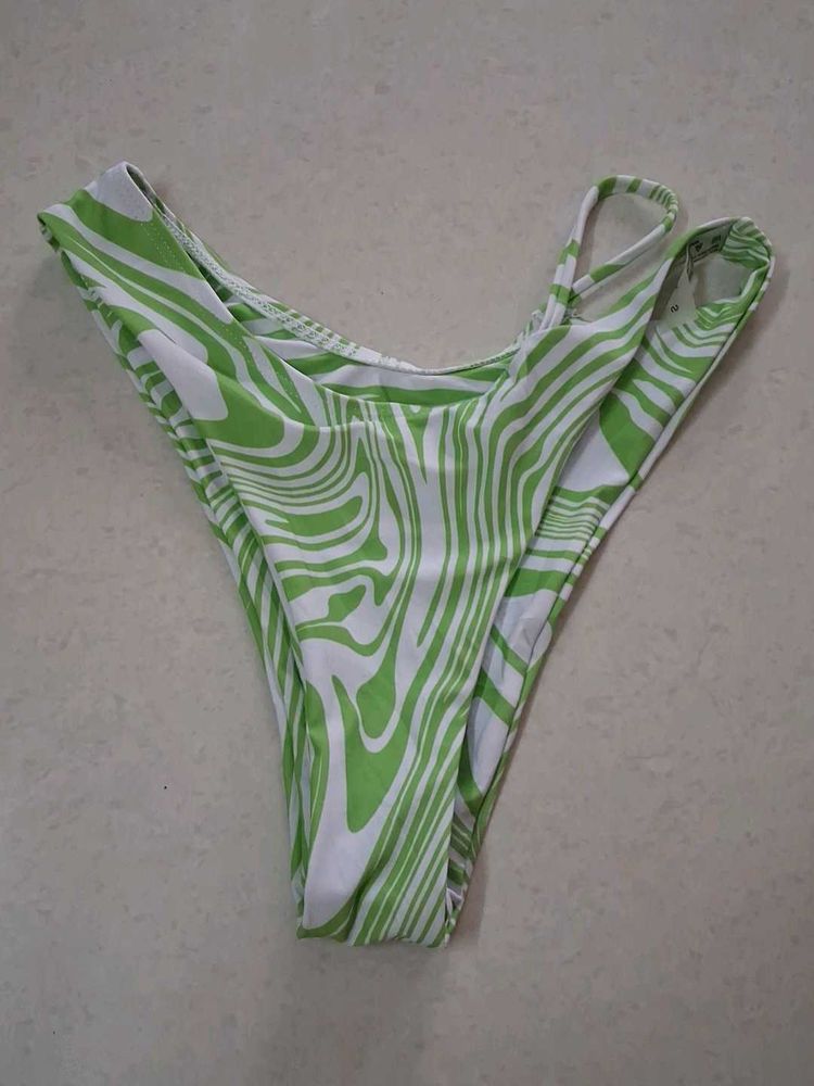S Lime Green Swirl Print Bikini Bottoms