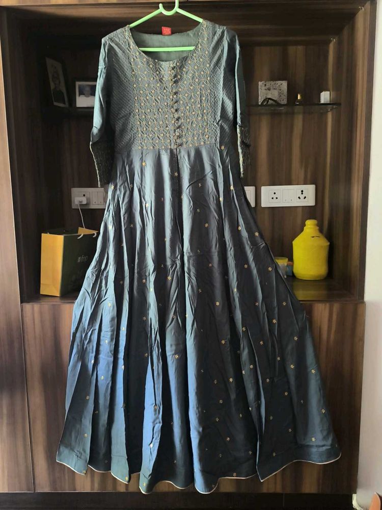 Elegant Grey longKurta/ gown with Embelli