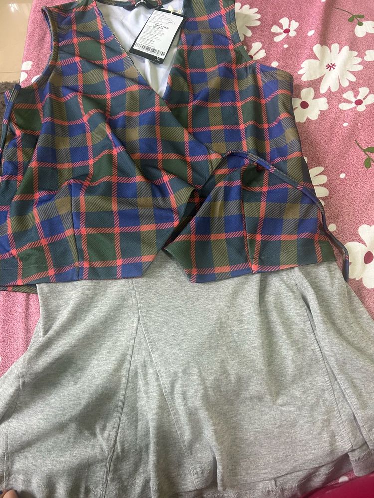 Plaid Wrap Vest Top with skirt