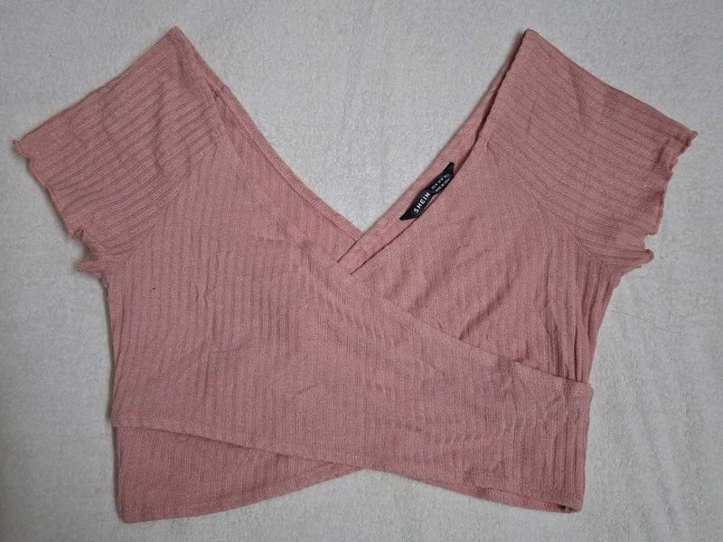 Cute Pink Wrap Crop Top
