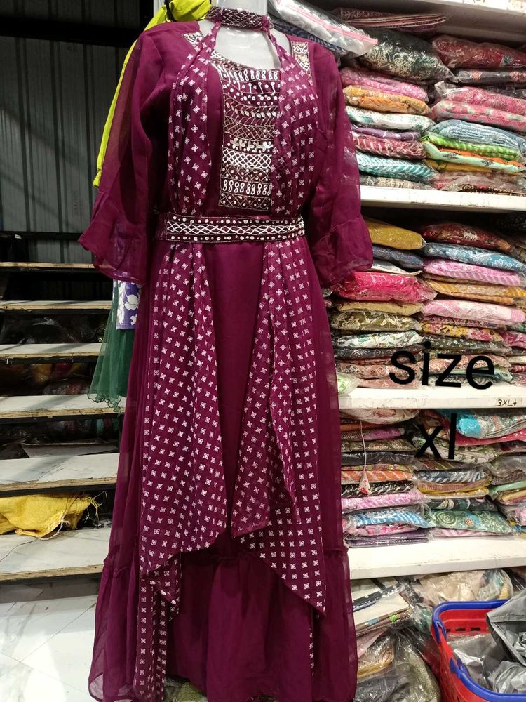 Elegant Maroon Embellished Ethnic Gown xl