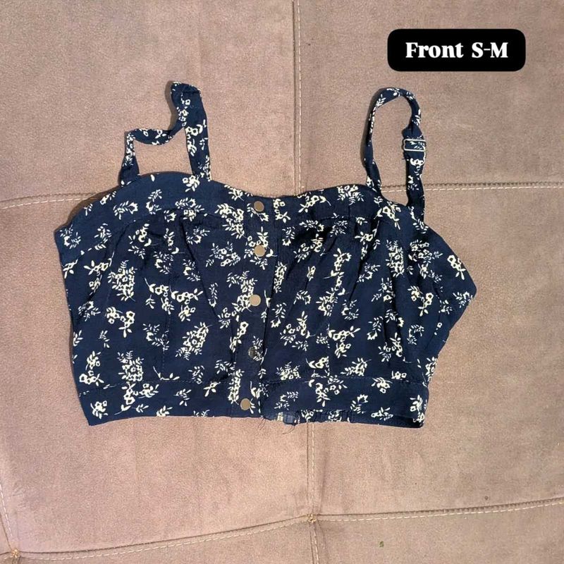 blue and white floral print Cami top