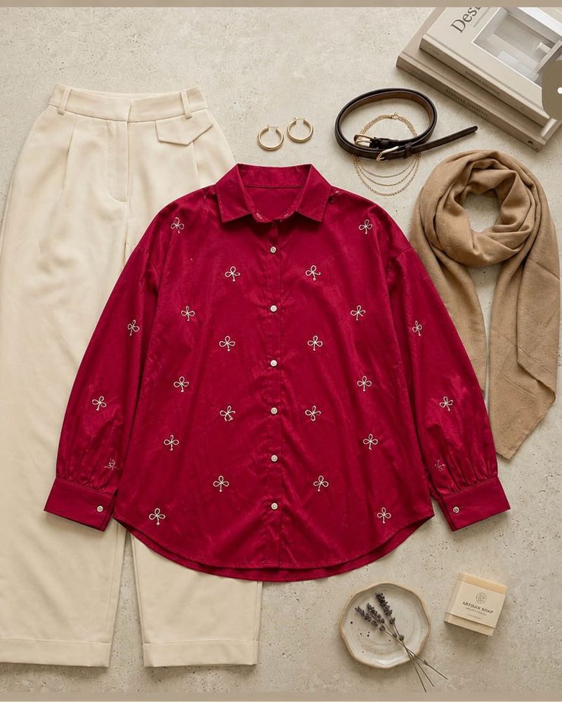 Elegant Red Embroidered Shirt