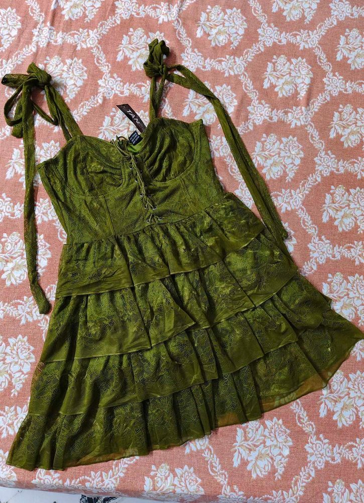 Green Tiered Mini Dress