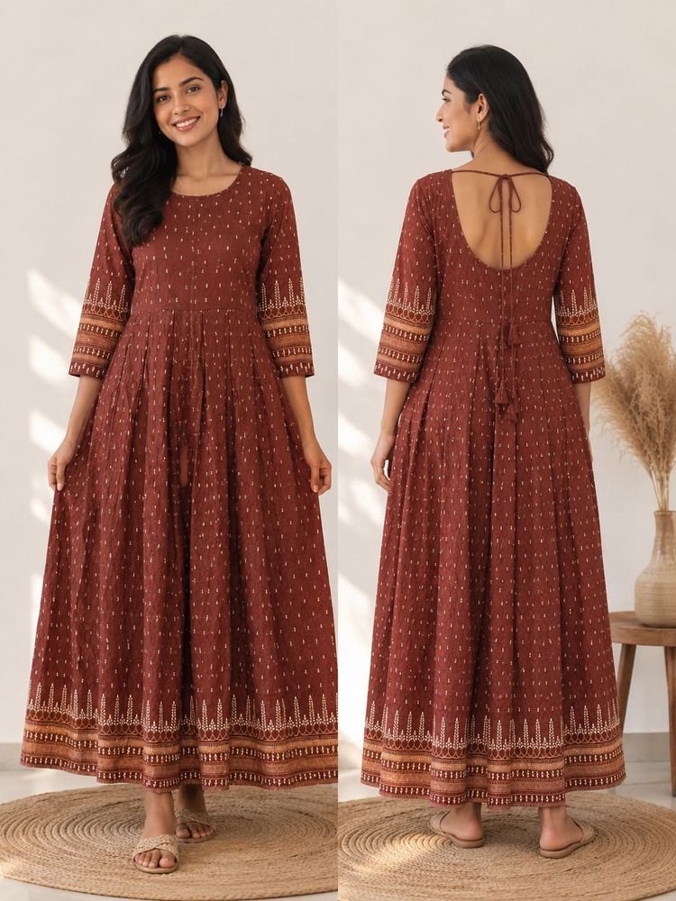 Stylish Brown Printed Anarkali Kurta