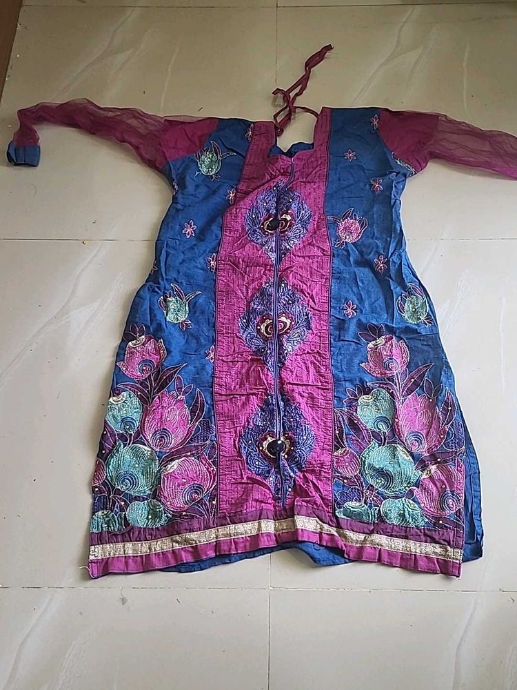 Blue &amp; Pink Floral Kurta