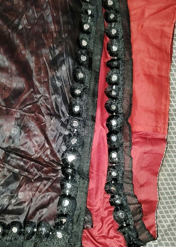 Elegant Red &amp; Black Saree
