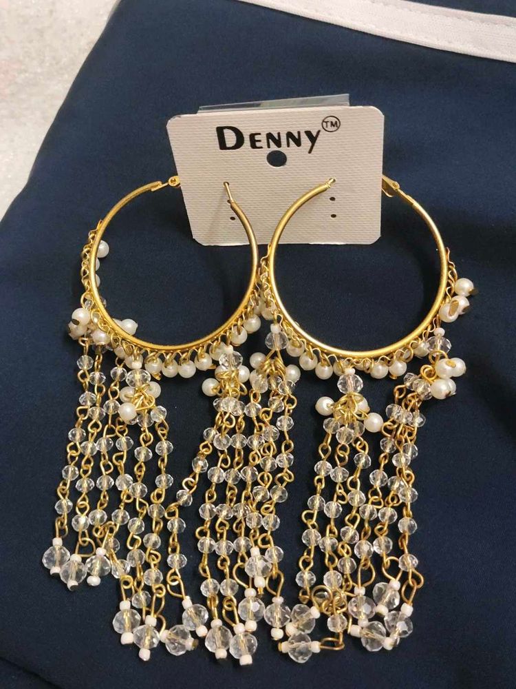 Elegant Pearl &amp; Crystal Hoop Earrings