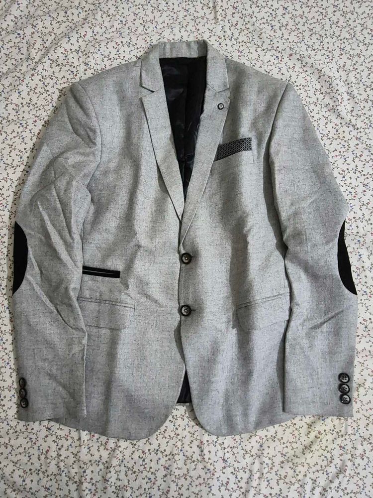 Men's Grey Blazer with Pocket Square