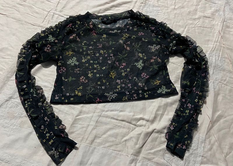 Floral Mesh Crop Top