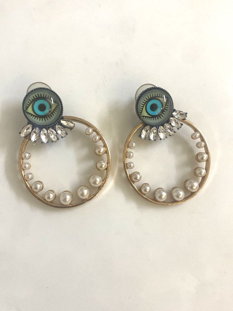 Unique Evil Eye Pearl Hoop Earrings