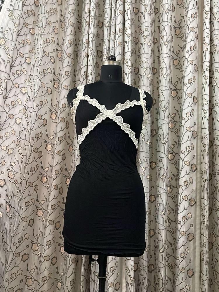 Black Mini Dress with Lace Straps