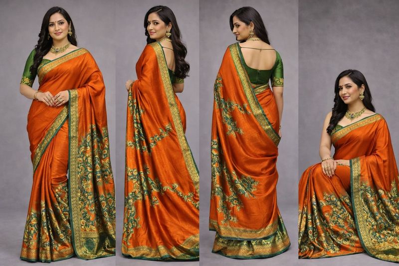 Elegant Orange Silk Blend Saree