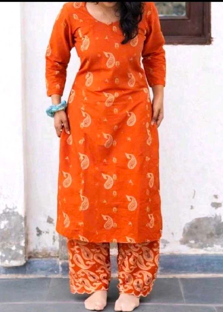 Bright Orange Paisley Kurta Set