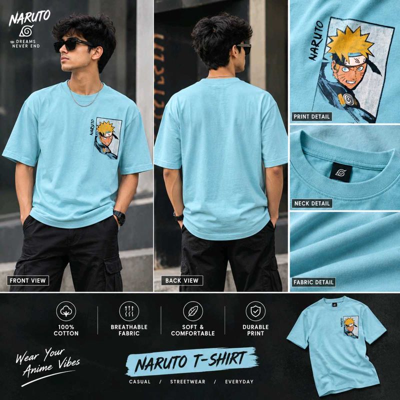 Premium Naruto Anime Graphic T-Shirt for Men | Sky