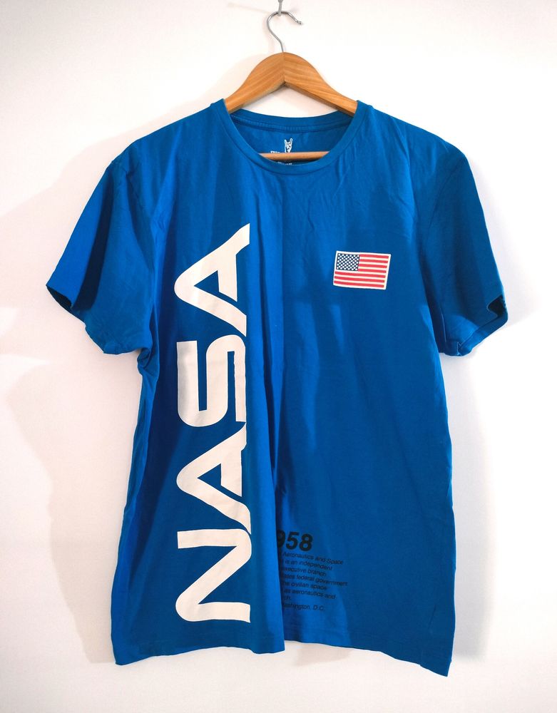 Blue With White Printed T Shirts (Men's)