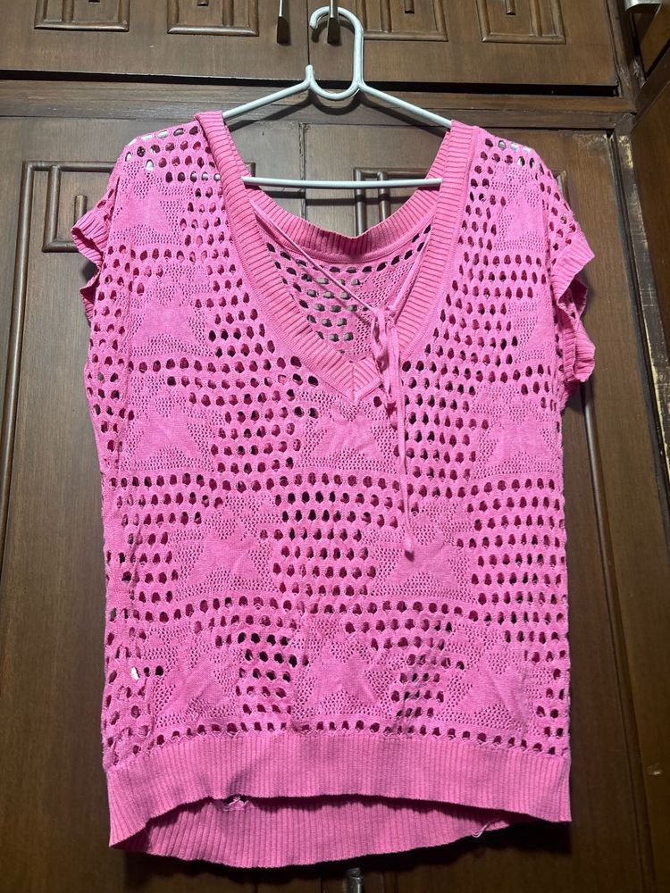 Pink Crochet Star Top