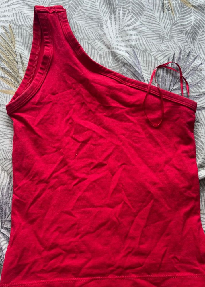 MNG Red One Shoulder Tank Top