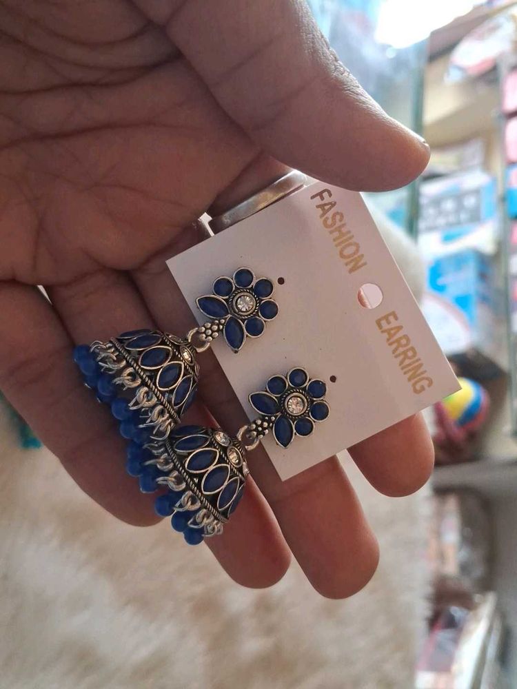 Blue Jhumka Earrings