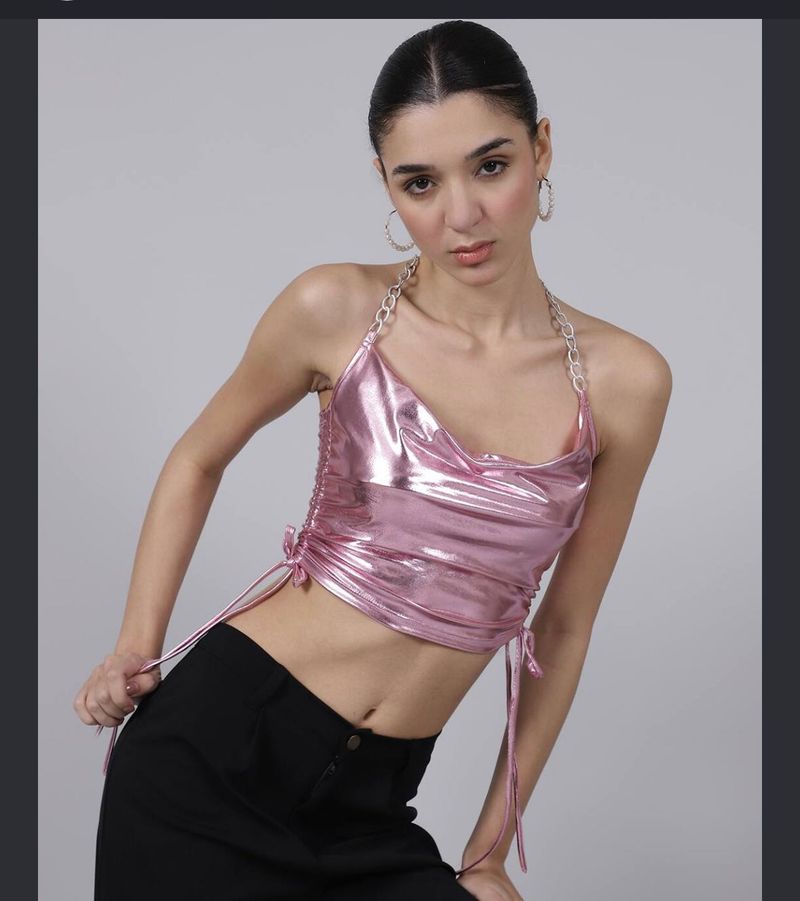 Pink Metallic Halter Top
