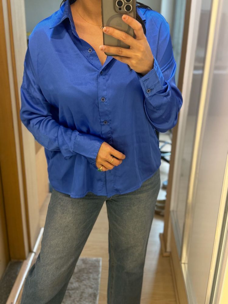 Stylish Blue Satin Shirt