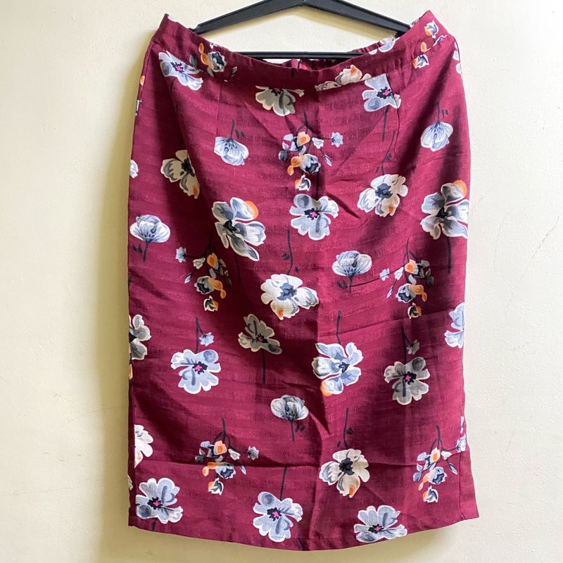 Burgundy Floral Midi Skirt