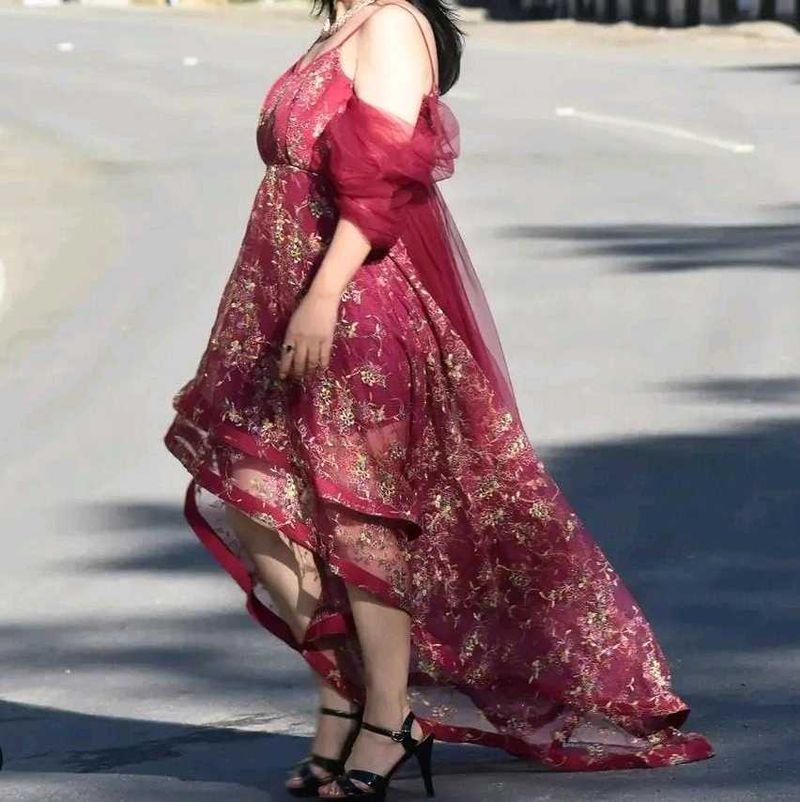 Stunning Maroon Embroidered Gown