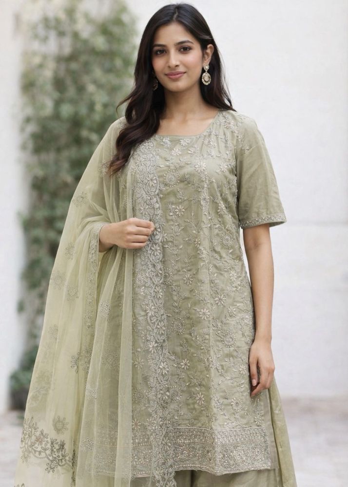 Olive Green Embroidered Kurta Set