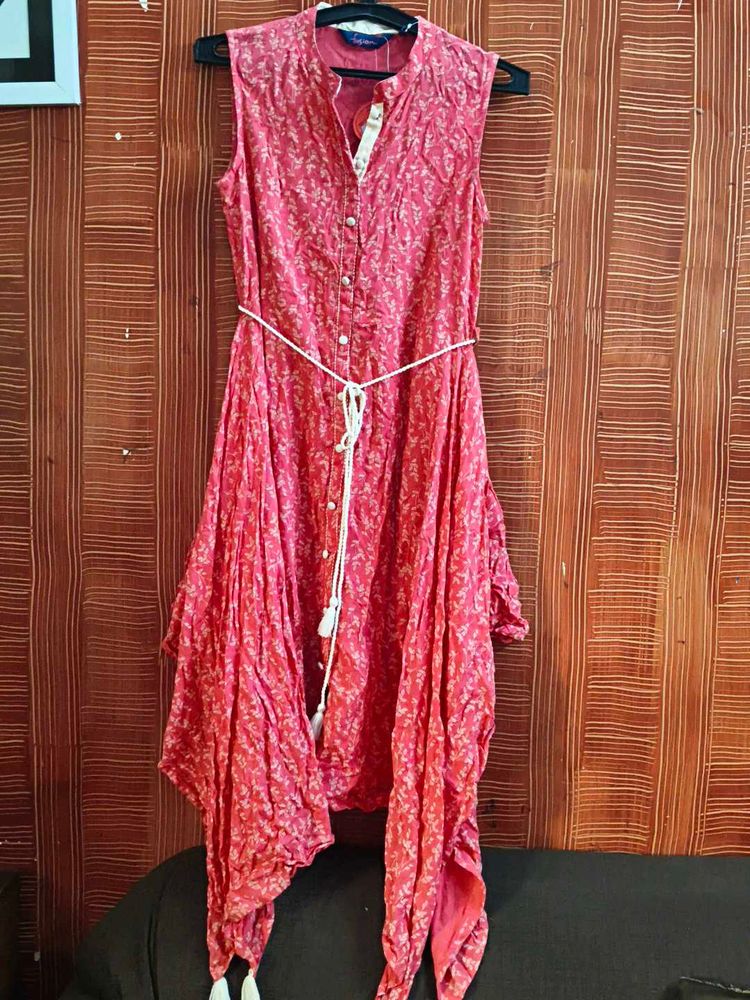 Pink Sleeveless Printed Dress
