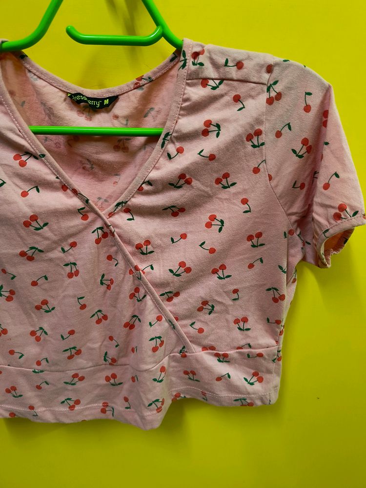 Dressberry V Neck Peach Crop Top