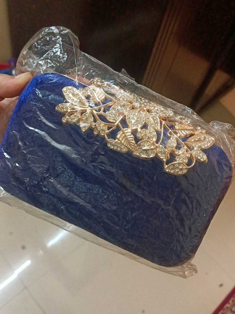 Blue Velvet Beaded Clutch