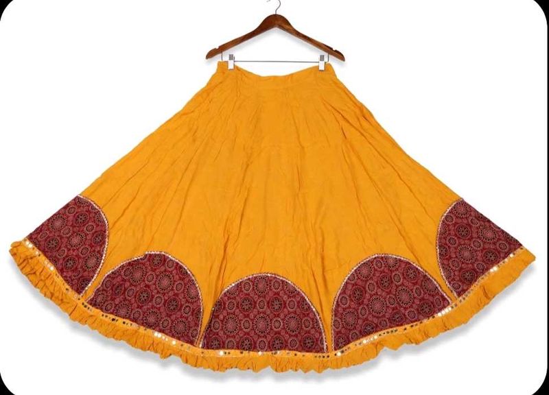 Vibrant Yellow Ethnic patchwork Skirt Navratri